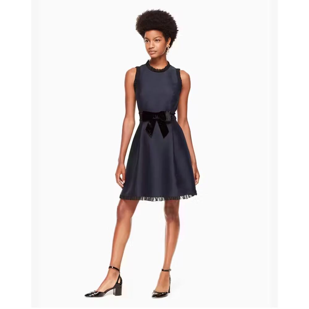 Kate Spade Velvet Bow Fit And Flare Navy Dress